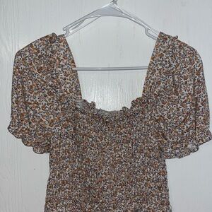 Floral Smocked Blouse with Ruffle Sleeves